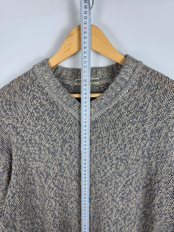 Stone Island Vintage Grey Marled Wool V-Neck Knit Jumper – Size L