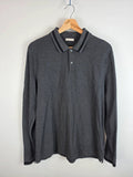 Moncler Long Sleeve Polo Shirt Charcoal Grey Tipped Collar Mens M