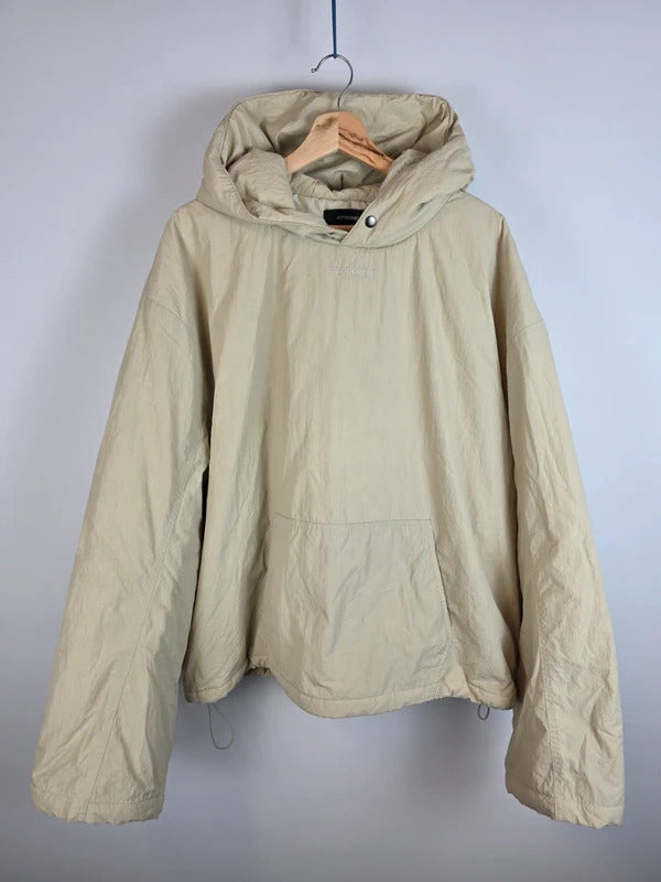 Represent Oversized Padded Nylon Anorak Hoodie Jacket Cream Beige L