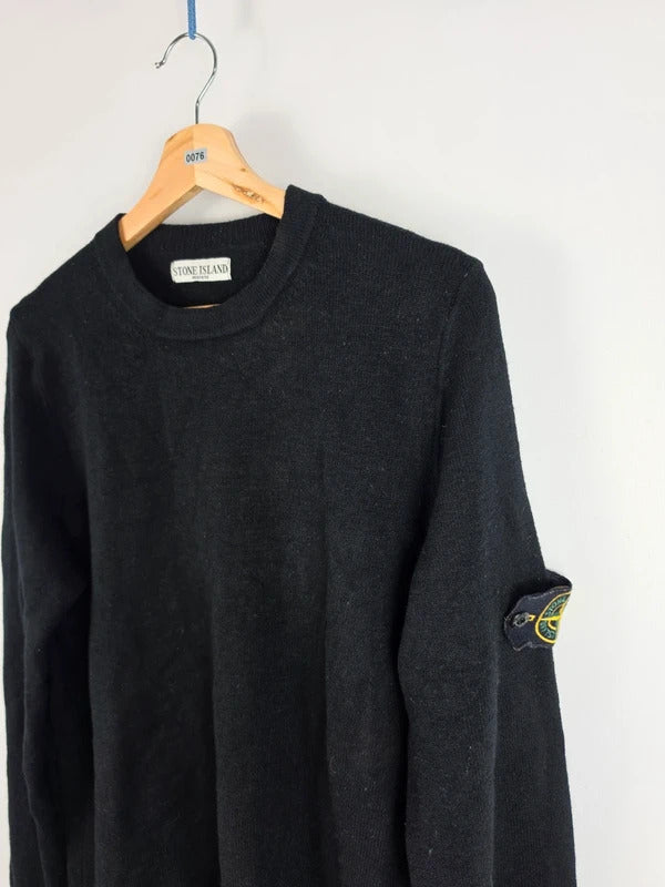 Stone Island Vintage AW07 Wool Crewneck Sweater Black Mens Size L