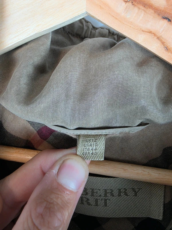 Burberry Brit 100% Silk Parka Jacket Khaki Military Trench Coat UK 12 Medium