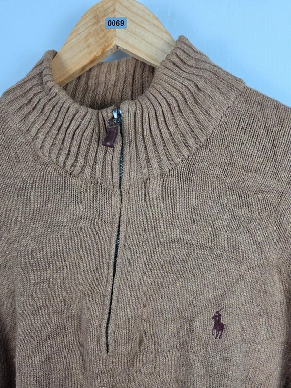 Polo Ralph Lauren Cotton Quarter-Zip Sweater Camel – Size L