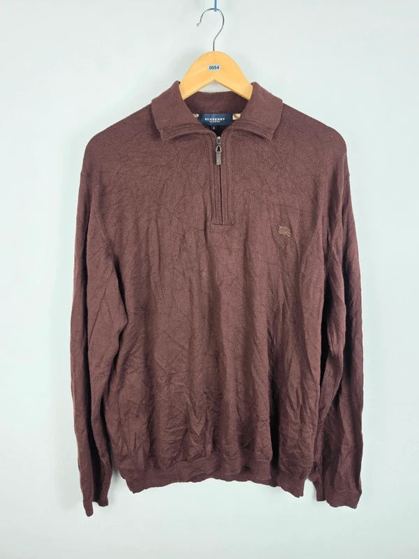 Burberry London Brown Merino Wool Quarter-Zip Jumper – Size 6 (fits L)