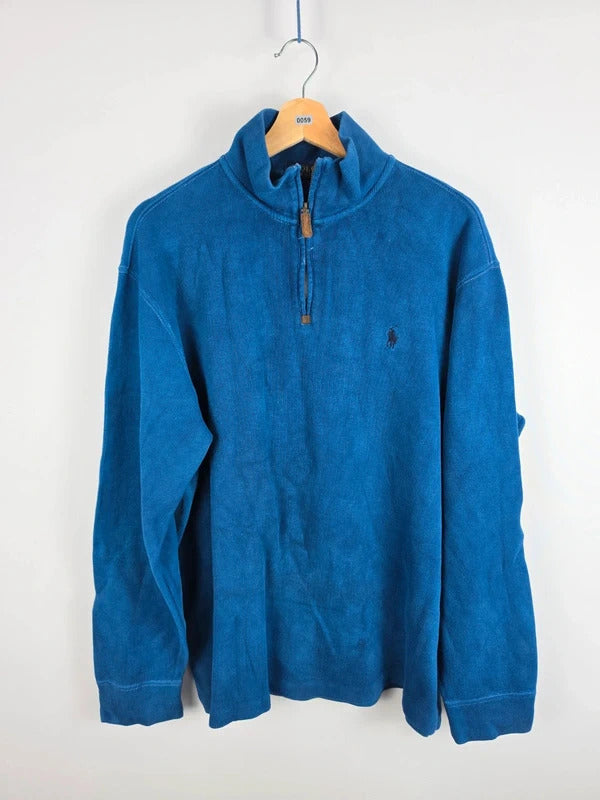 Polo Ralph Lauren Blue Ribbed Quarter-Zip Pullover – Size L