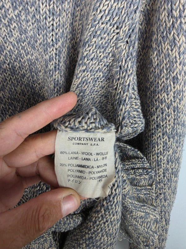 Stone Island Vintage Grey Marled Wool V-Neck Knit Jumper – Size L