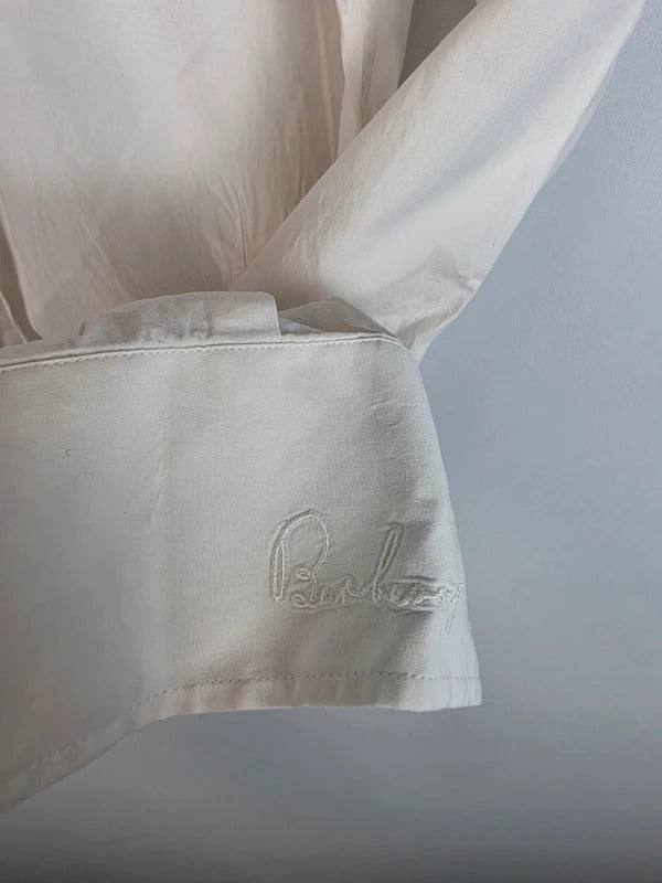 Burberry White Long Sleeve Embroidered Cuffs Shirt UK10