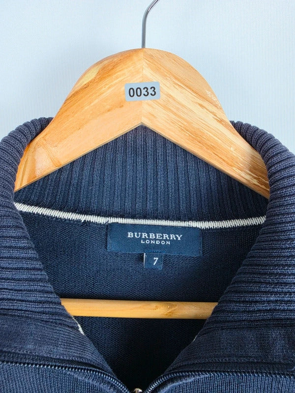 Burberry London Navy Full Zip Knit Cardigan – Size 7 / L