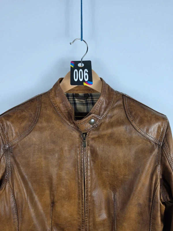 Belstaff Naima Gold Label Brown Leather Racer Jacket – IT 40 / UK 8