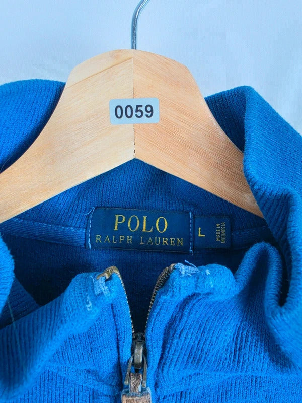 Polo Ralph Lauren Blue Ribbed Quarter-Zip Pullover – Size L