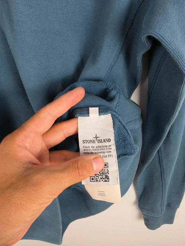 Stone Island Slate Blue Button-Zip Funnel Neck Jumper – Size L
