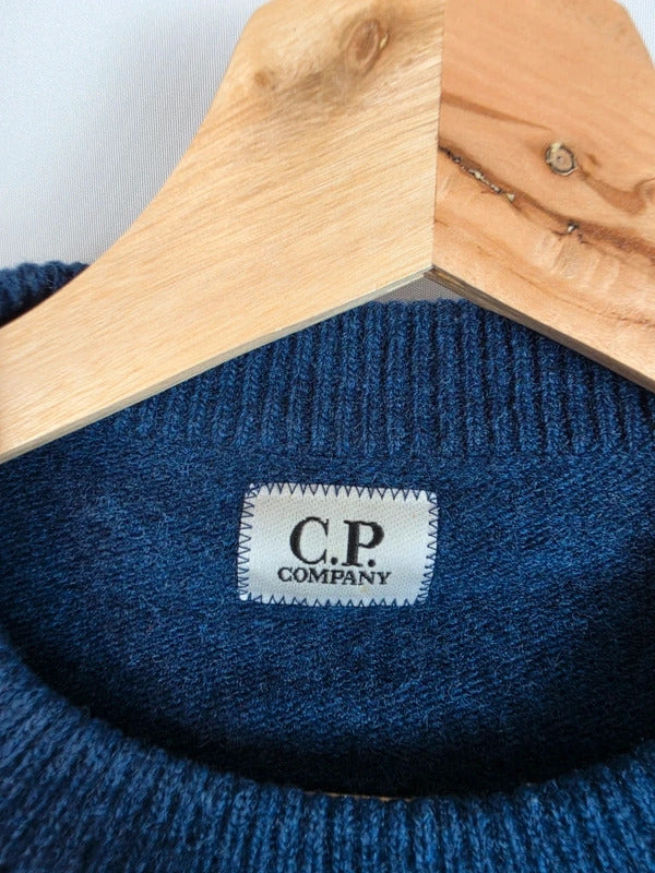CP Company Vintage Lens Wool Knit Jumper Navy Blue Size 48