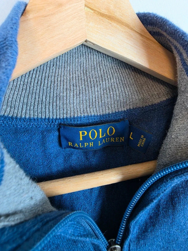 Polo Ralph Lauren Blue Quarter Zip Jumper Pony Logo - Large