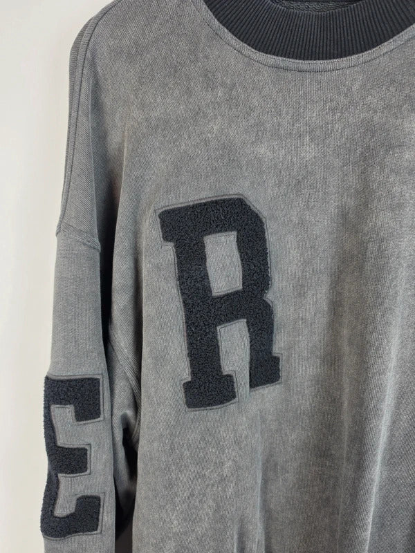Represent Oversized Clo Varsity Letter Patch Wash Sweatshirt Black Grey M
