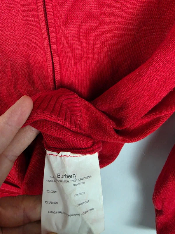 Burberry London Red Cotton Full-Zip Knit Cardigan – Size 6 ( L )