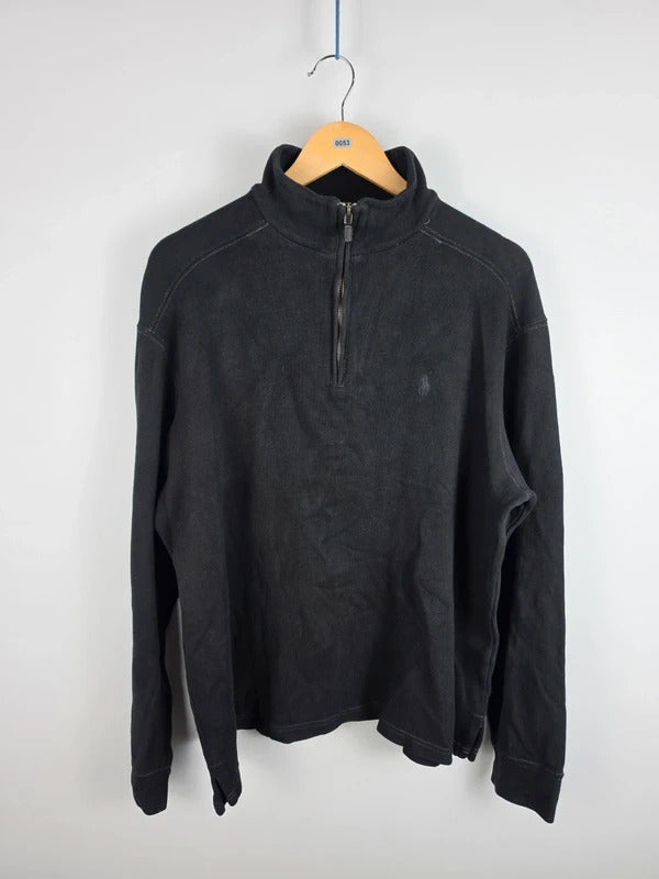 Polo Ralph Lauren Black Quarter-Zip Cotton Pullover – Size L