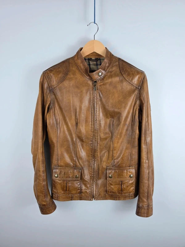 Belstaff Naima Gold Label Brown Leather Racer Jacket – IT 40 / UK 8