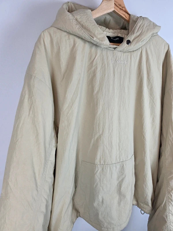 Represent Oversized Padded Nylon Anorak Hoodie Jacket Cream Beige L