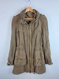 Burberry Brit 100% Silk Parka Jacket Khaki Military Trench Coat UK 12 Medium
