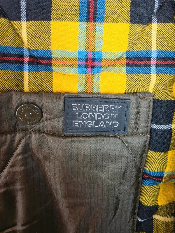 Burberry London Yellow Tartan Quilted Jacket Olive Trim Size 50 L
