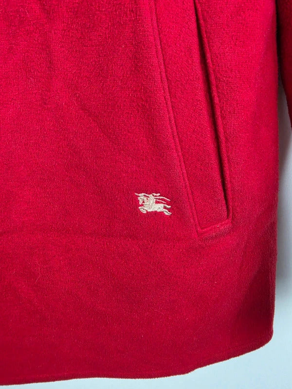 Burberry London Red Wool Blend Jacket – Nova Check Lined, Size 42