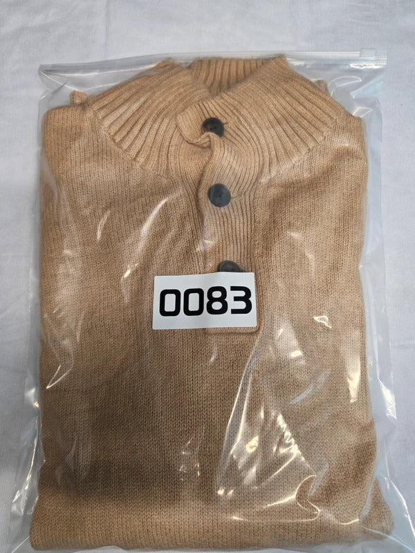 Polo Ralph Lauren 100% Cotton Button Mock Neck Knit Sweater Beige XL