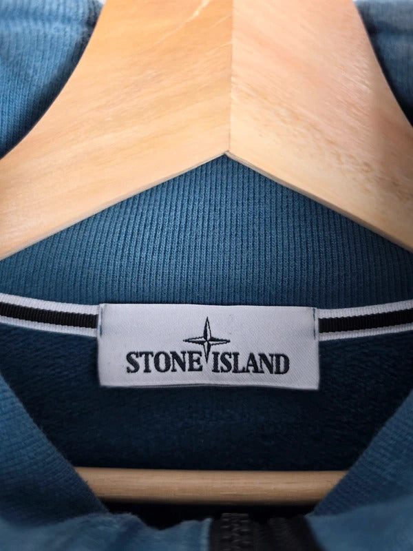 Stone Island Slate Blue Button-Zip Funnel Neck Jumper – Size L