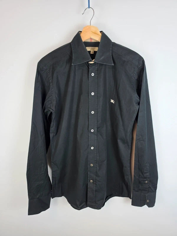 Burberry London Slim Fit Black Shirt, Nova Check Lining - Men's Small
