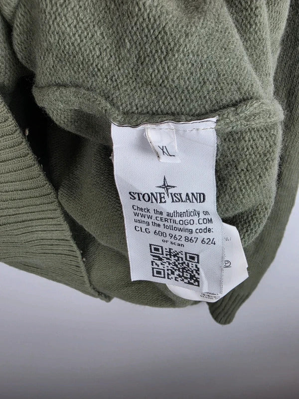 Stone Island Khaki Green Quarter-Button Knit Jumper – Size XL