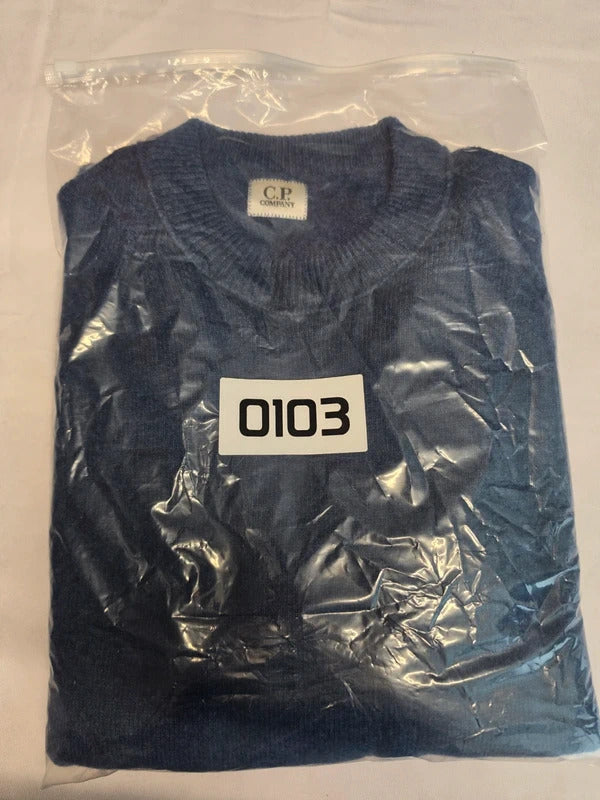 CP Company Vintage Lens Wool Knit Jumper Navy Blue Size 48