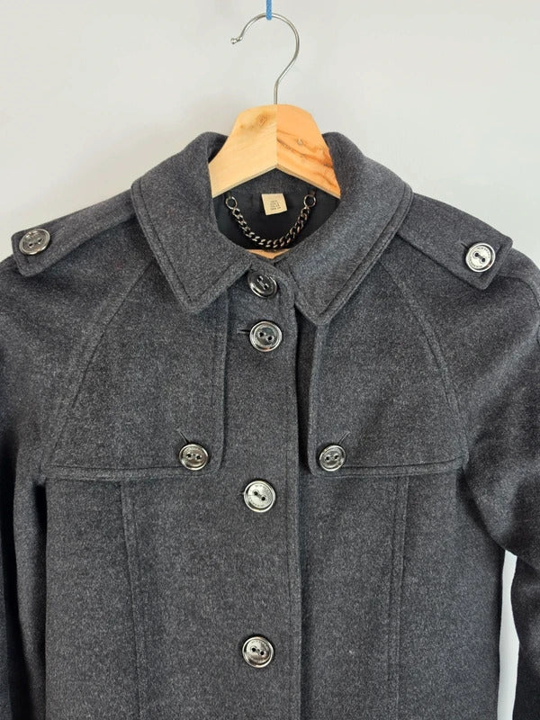 Burberry London Wool Cashmere Double Breasted Trench Coat Charcoal Grey UK 6 XS