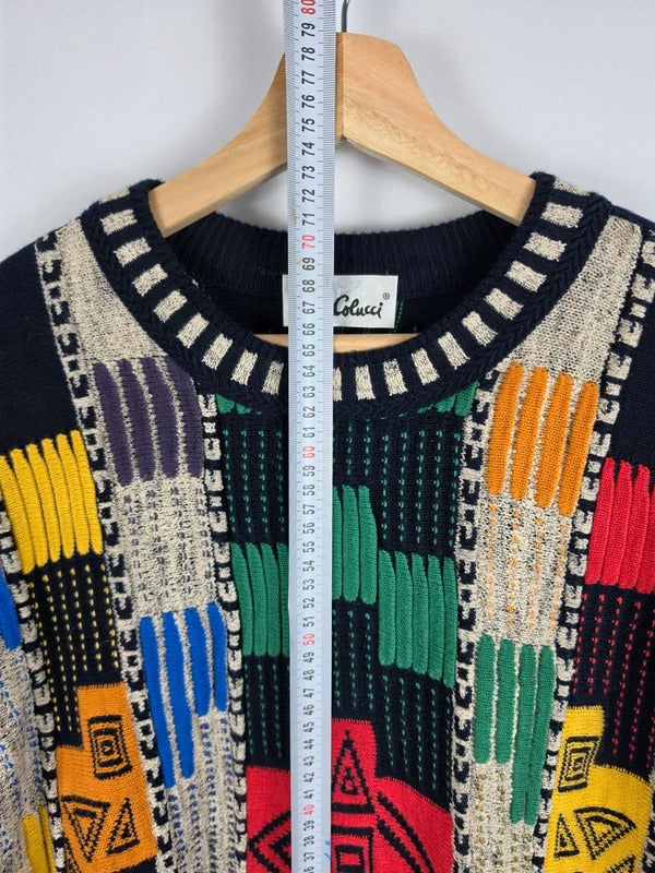 Carlo Colucci 90s 3D Knit Jumper Multicolor Coogi Style Size 54 XL