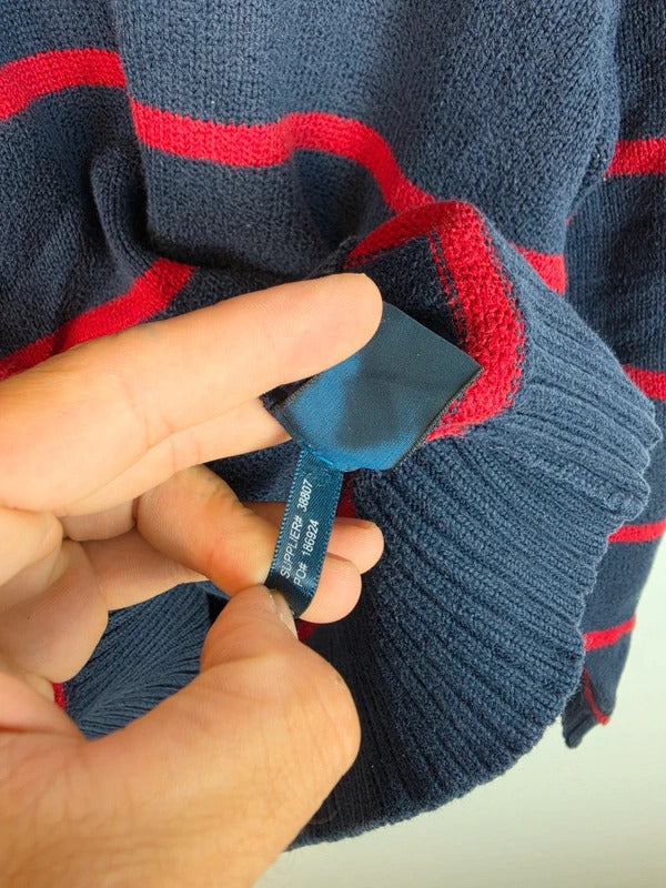 Polo Ralph Lauren Striped 1/4 Jumper Navy Red Pony - L