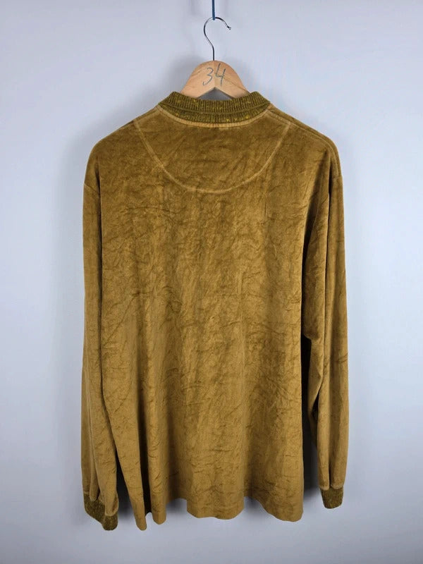 Chemise Lacoste Mustard Velour Long-Sleeve Polo – Size XL
