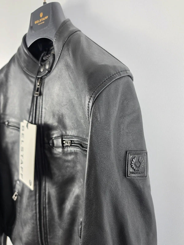 Belstaff Pine Black Lambskin Racer Jacket – UK 8 / IT 40