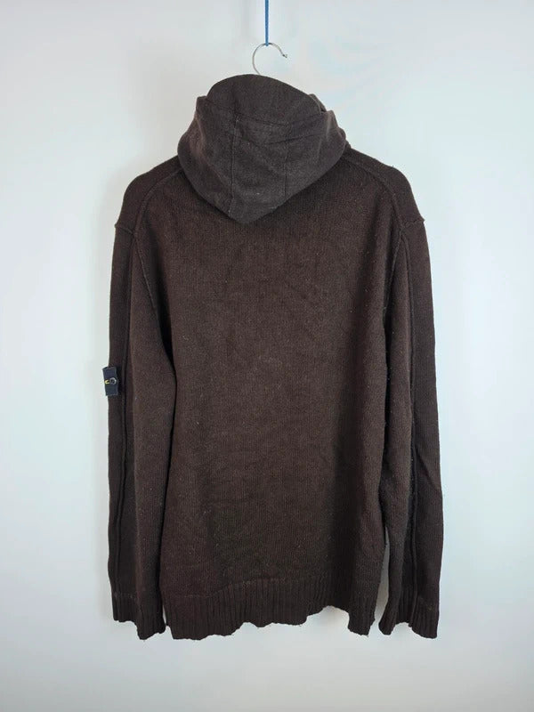 Stone Island AW 2008 Heavyweight Full Zip Hooded Knit Jumper, Dark Brown XXL