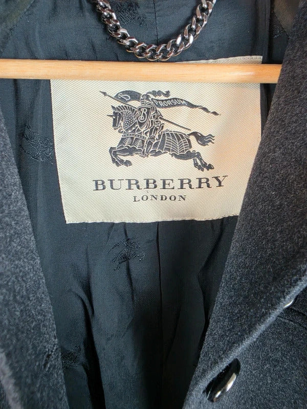 Burberry London Wool Cashmere Double Breasted Trench Coat Charcoal Grey UK 6 XS