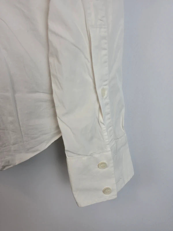 Burberry White Long Sleeve Embroidered Cuffs Shirt UK10