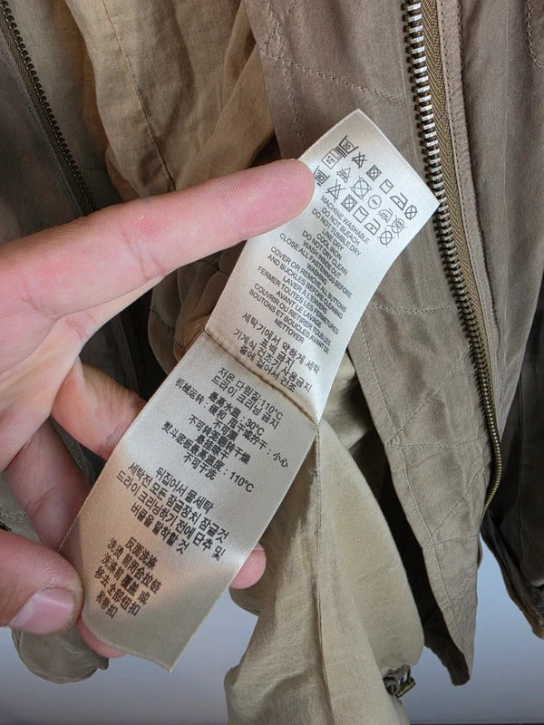 Burberry Brit 100% Silk Parka Jacket Khaki Military Trench Coat UK 12 Medium