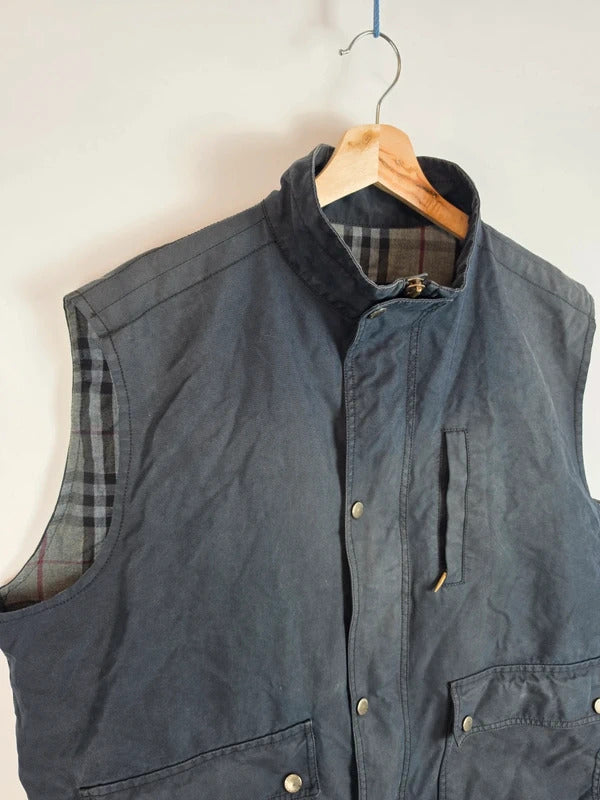 Vintage Burberry London Coated Cotton Bodywarmer Gilet Vest Navy Blue - Size 56 / XL