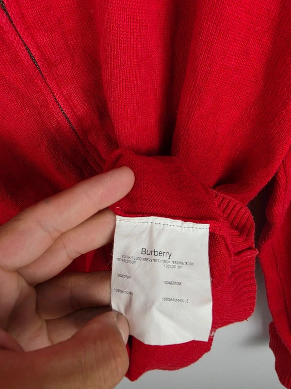 Burberry London Full-Zip Cotton Knit Cardigan Red – Size 7 ( L )