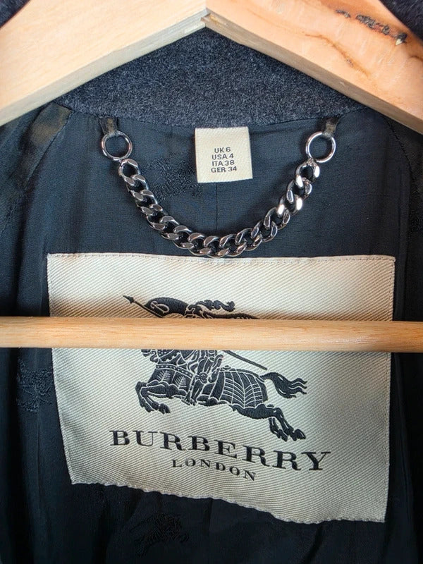 Burberry London Wool Cashmere Double Breasted Trench Coat Charcoal Grey UK 6 XS