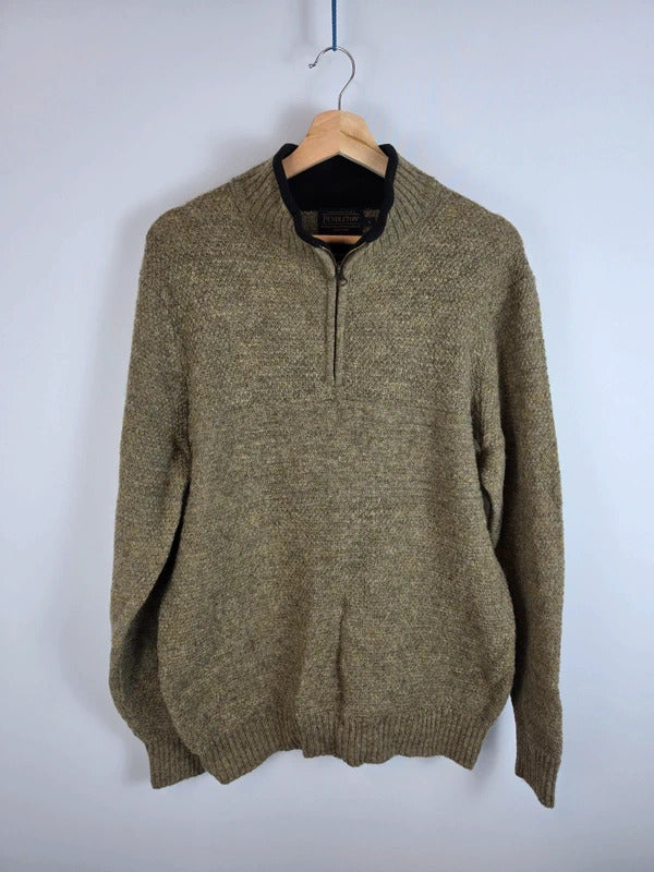 Pendleton Washable Shetland Wool Half Zip Knit Jumper - Large