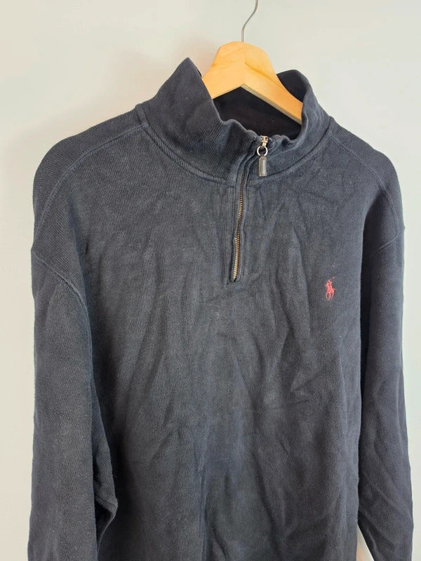 Vintage Polo Ralph Lauren Half Zip Jumper Navy Red Pony - Size XL