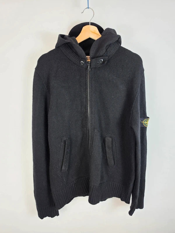 Vintage Stone Island AW 2009 Peaked Hood Wool Zip Cardigan Black XL