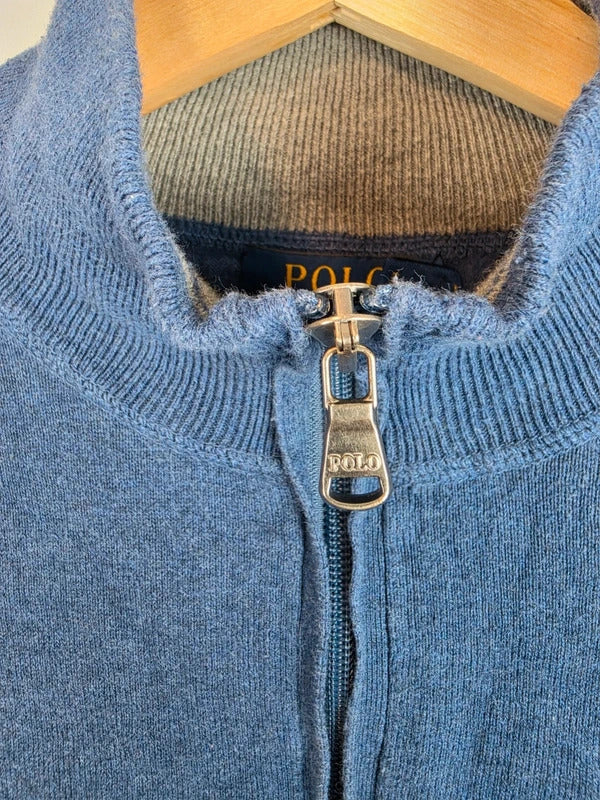 Polo Ralph Lauren Blue Quarter Zip Jumper Pony Logo - Large