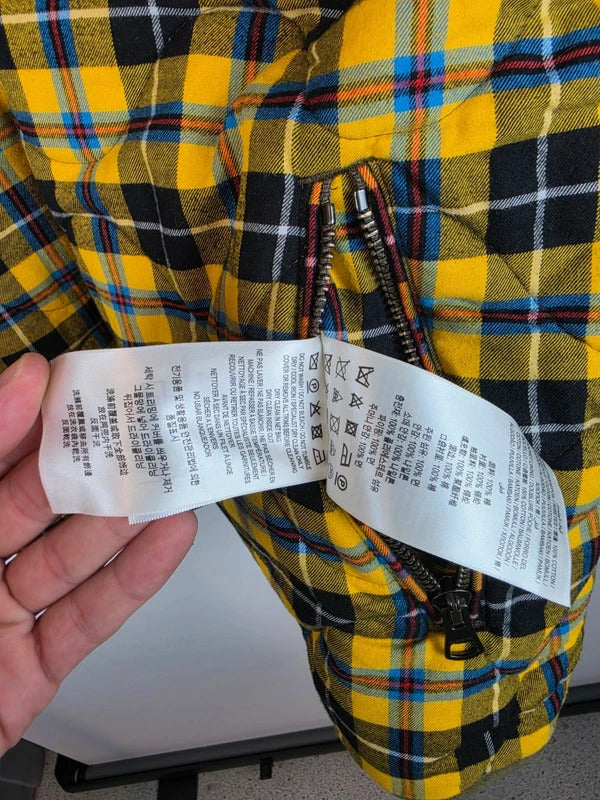 Burberry London Yellow Tartan Quilted Jacket Olive Trim Size 50 L