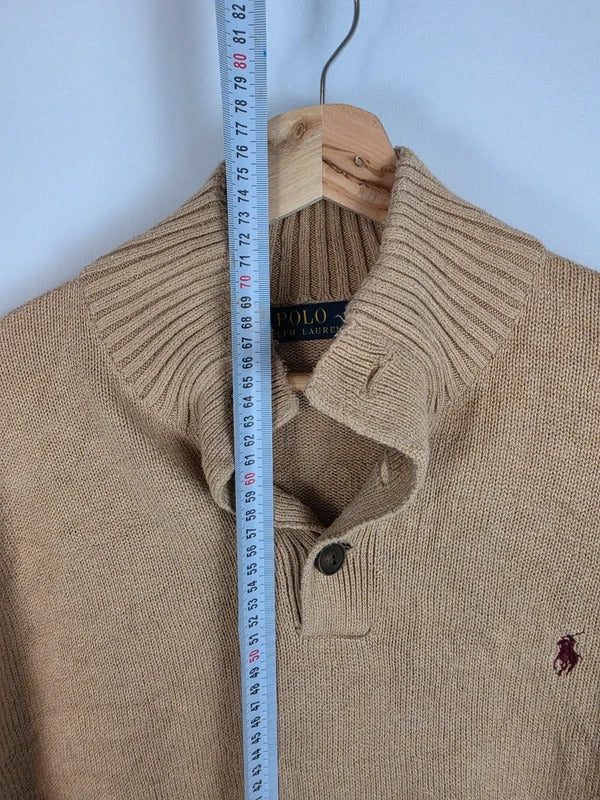 Polo Ralph Lauren 100% Cotton Button Mock Neck Knit Sweater Beige XL