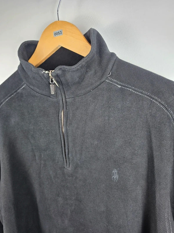 Polo Ralph Lauren Black Quarter-Zip Cotton Pullover – Size L