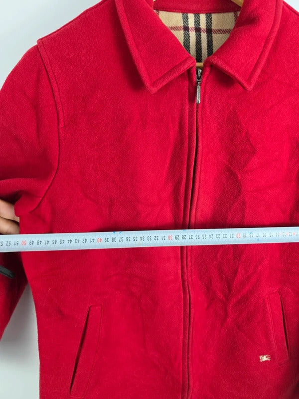 Burberry London Red Wool Blend Jacket – Nova Check Lined, Size 42