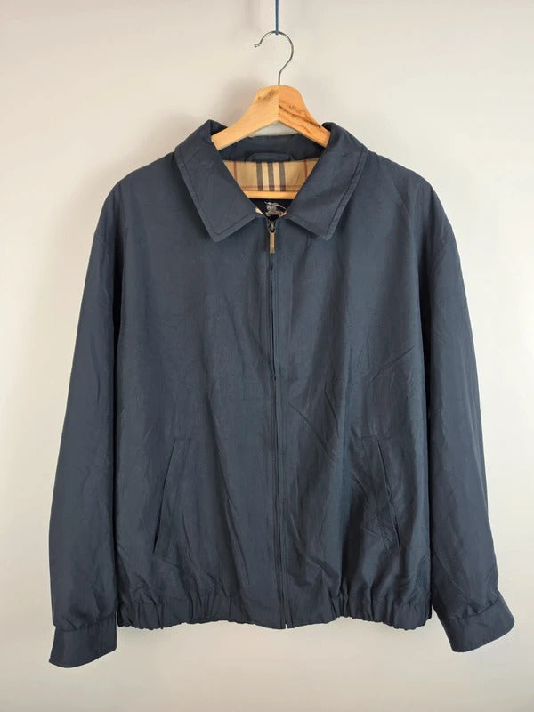 Burberry London Navy Harrington Jacket Nova Check Lined Size 52 Large